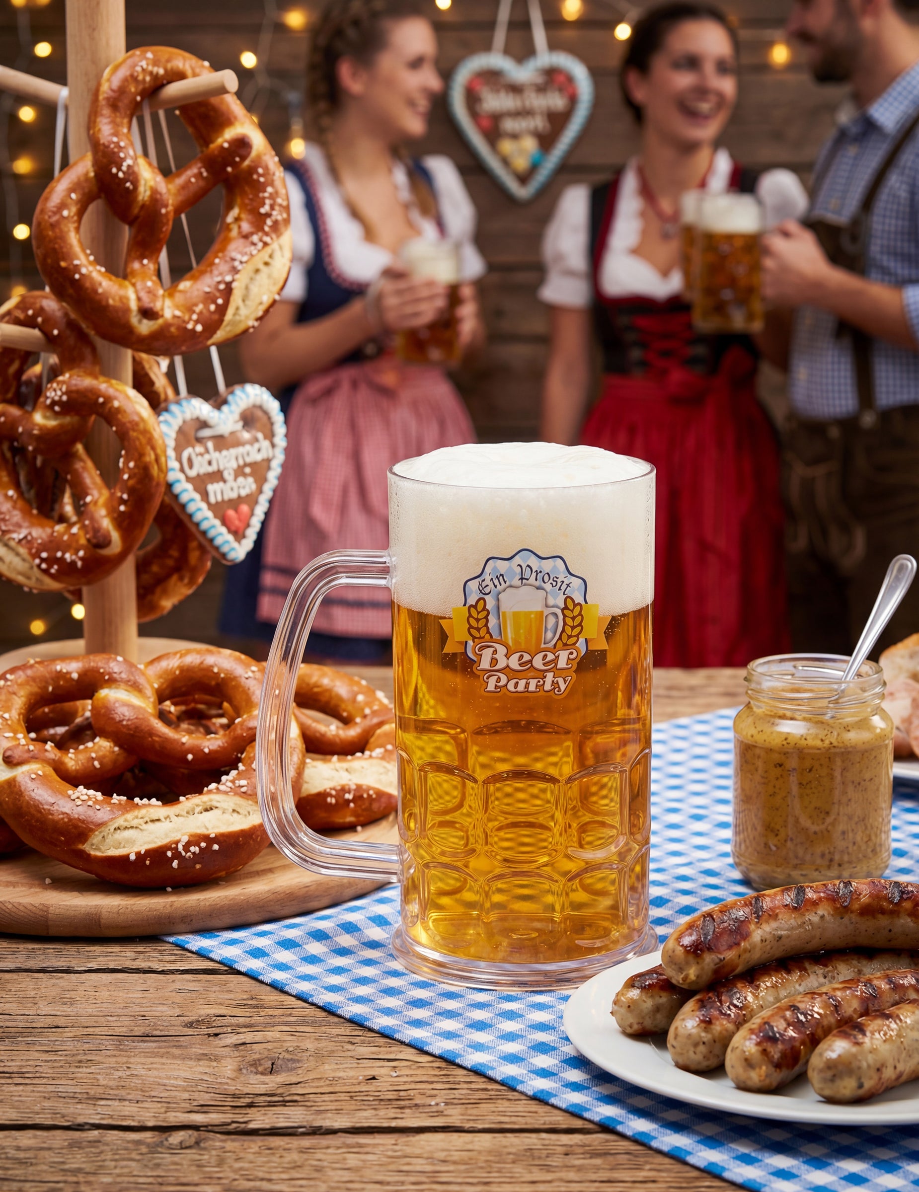 Festivna situacija s prozirnom pivskom kriglom Beer Party za odrasle