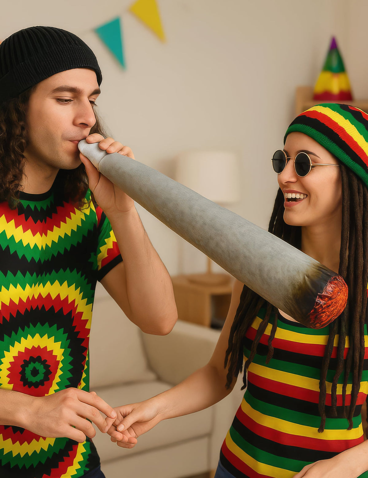 Cigarette géante gonflable Rasta pour adulte grise avec bout incandescent