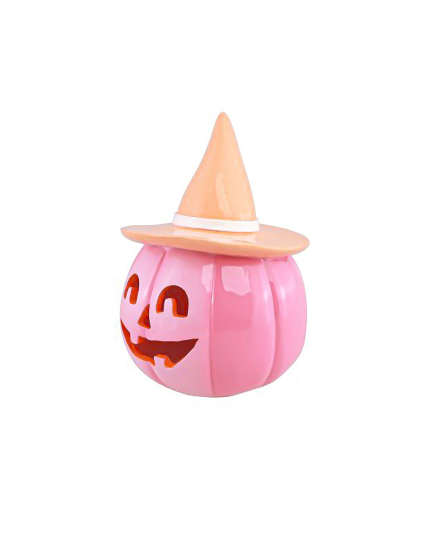 Dekorativna bundeva Summerween od smole, ružičasta, s pastelno narančastim šeširom 12,5 x 12,3 x 17 cm