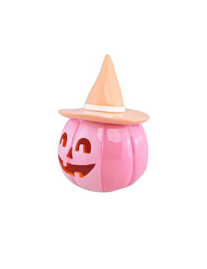 Dekorativna bundeva Summerween od smole, ružičasta, s pastelno narančastim šeširom 12,5 x 12,3 x 17 cm