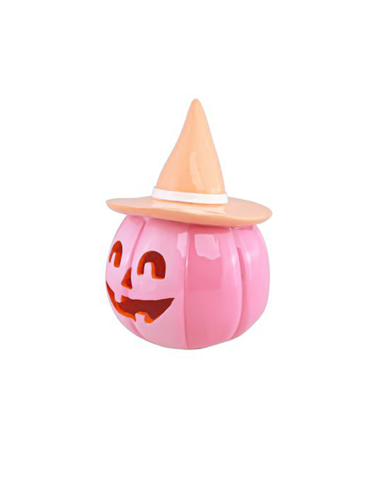 Dekorativna bundeva Summerween od smole, ružičasta, s pastelno narančastim šeširom 12,5 x 12,3 x 17 cm