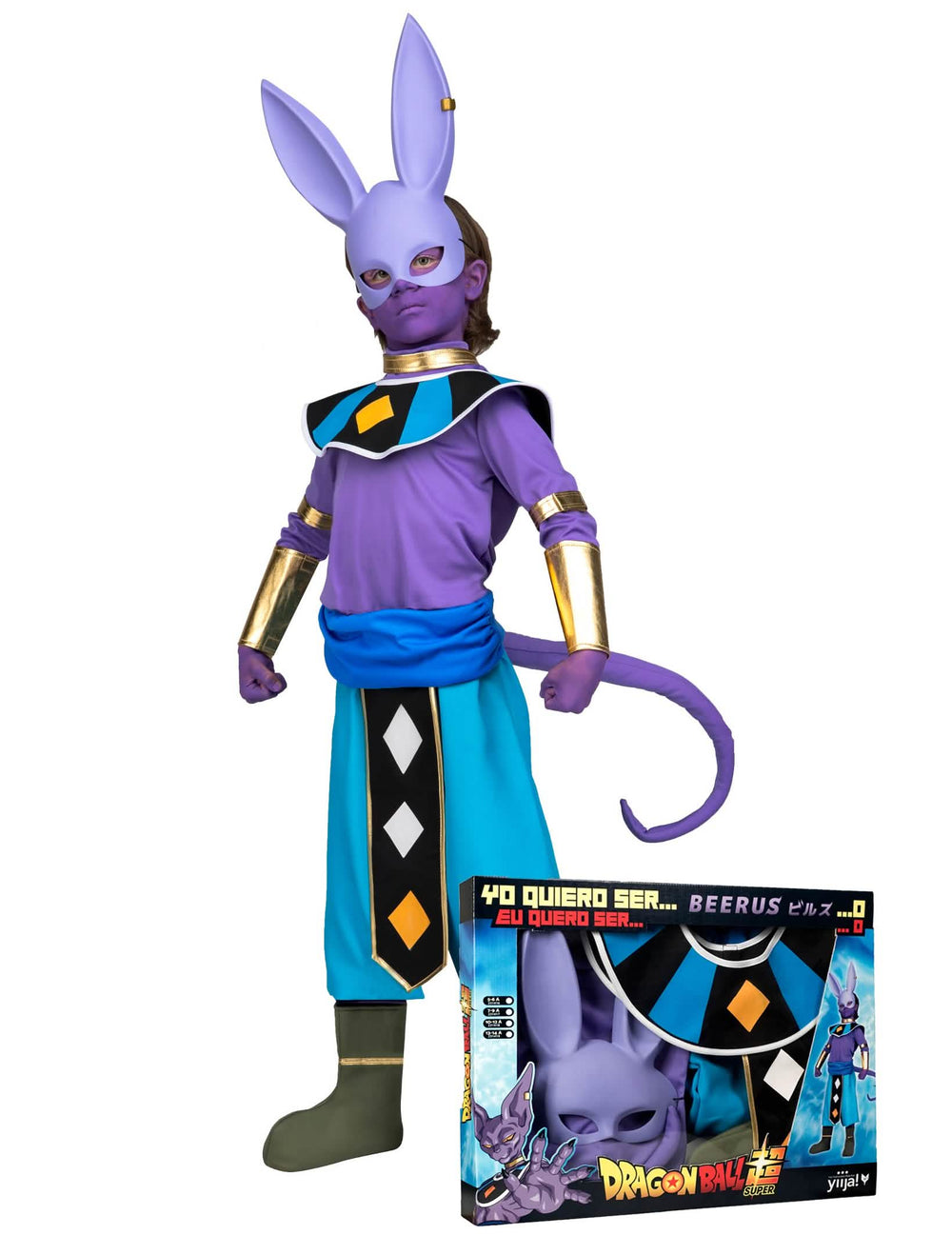 Kostim s maskom Beerus Dragon Ball za dijete ljubičasta i plava s zlatnim detaljima