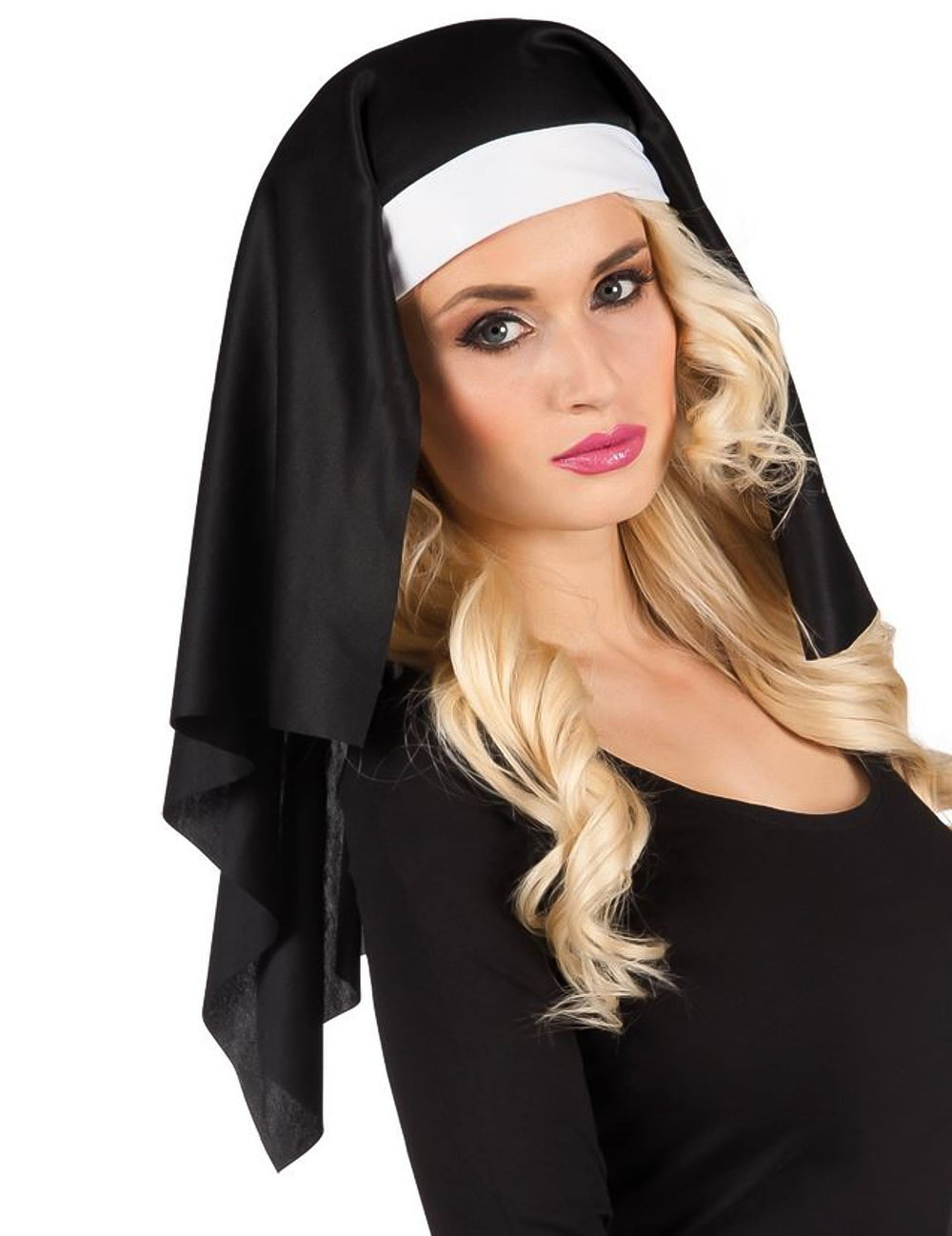 Coiffe de nonne pour adulte noir et blanc