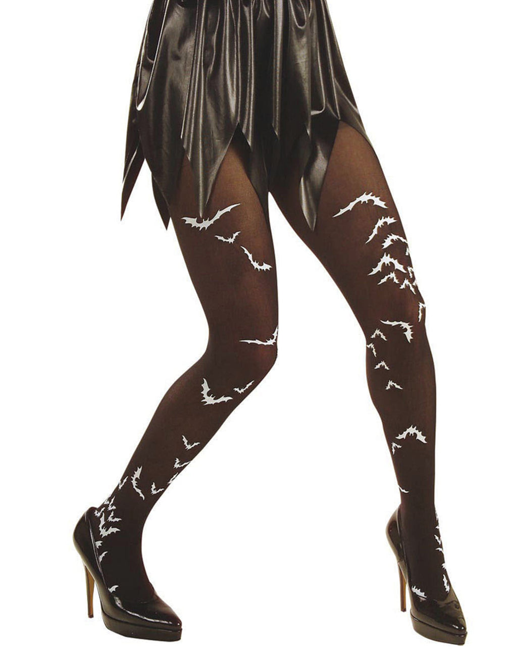 Collants chauve souris Halloween pour adulte noirs avec motifs blancs