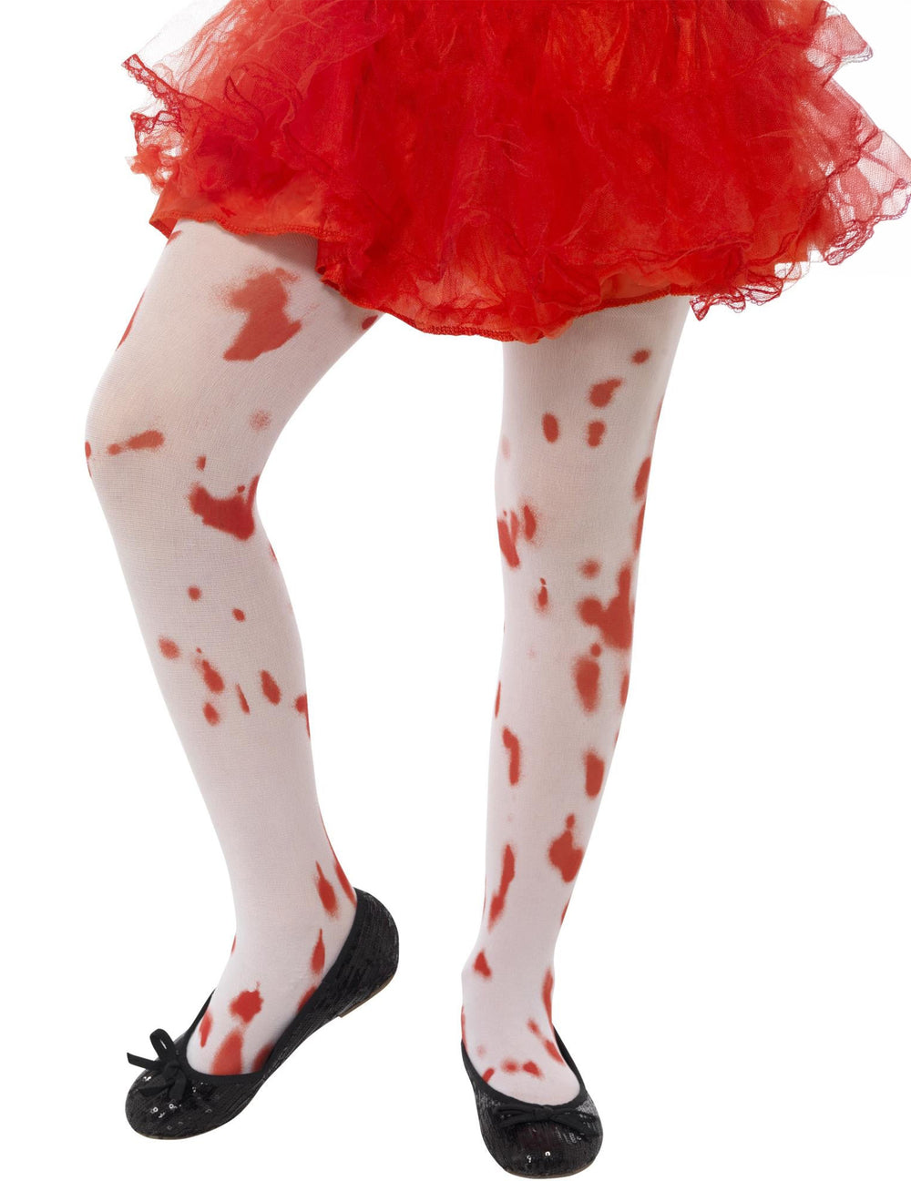 Gros plan sur les taches de sang des collants ensanglantés Halloween pour enfant