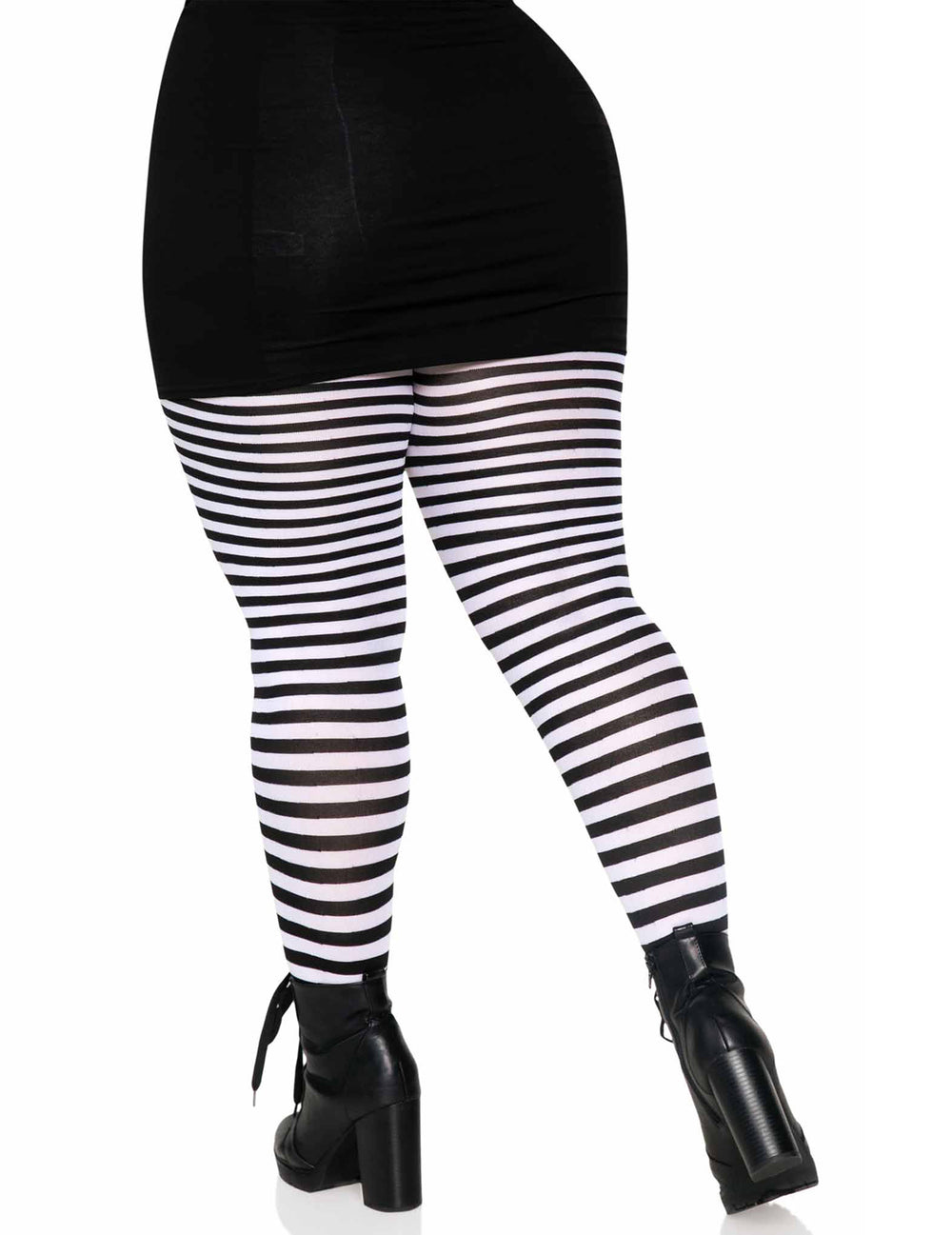 Vue de dos du collant rayé noir et blanc pour femme