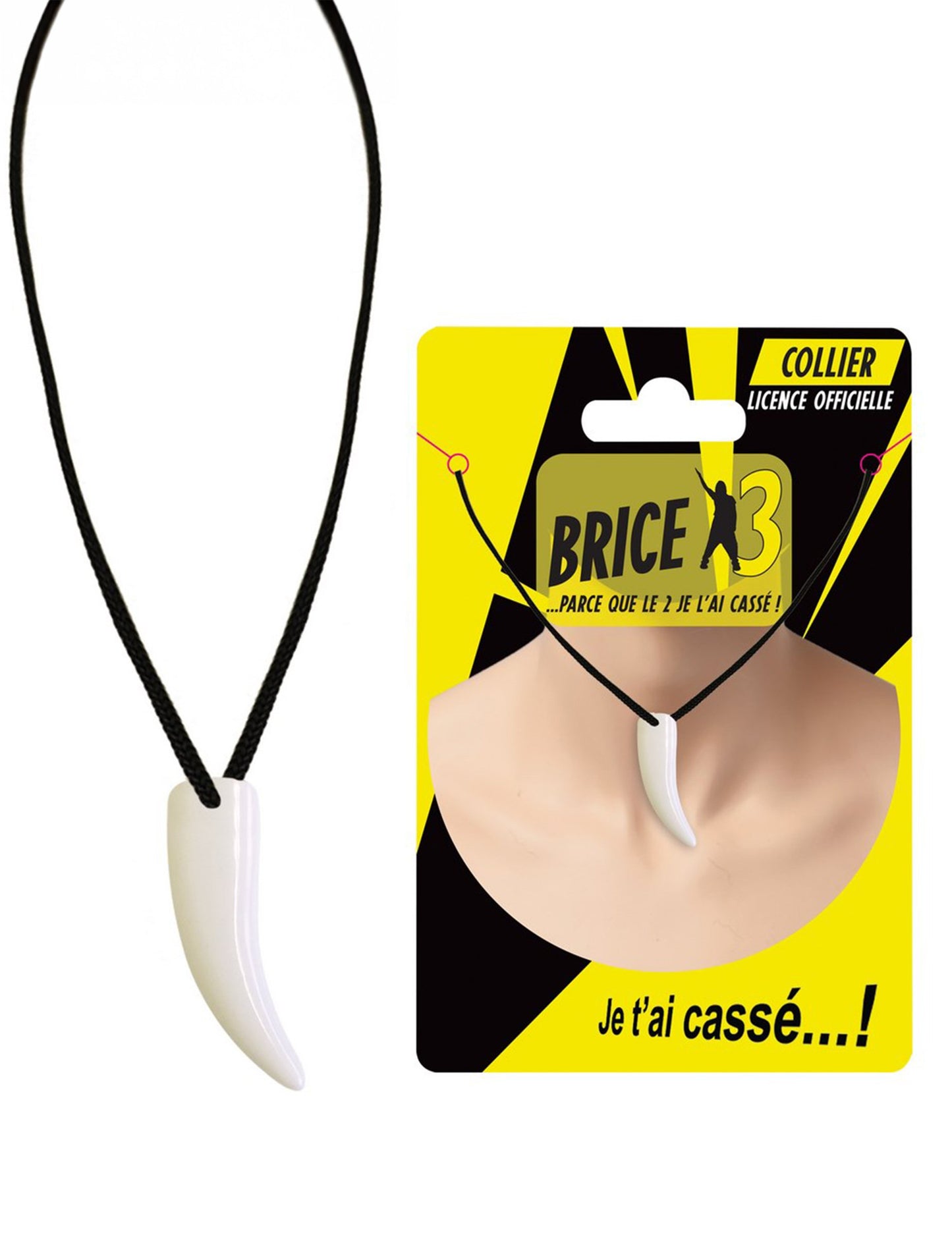 Collier dent de requin Brice de Nice pour adulte blanc avec cordon noir