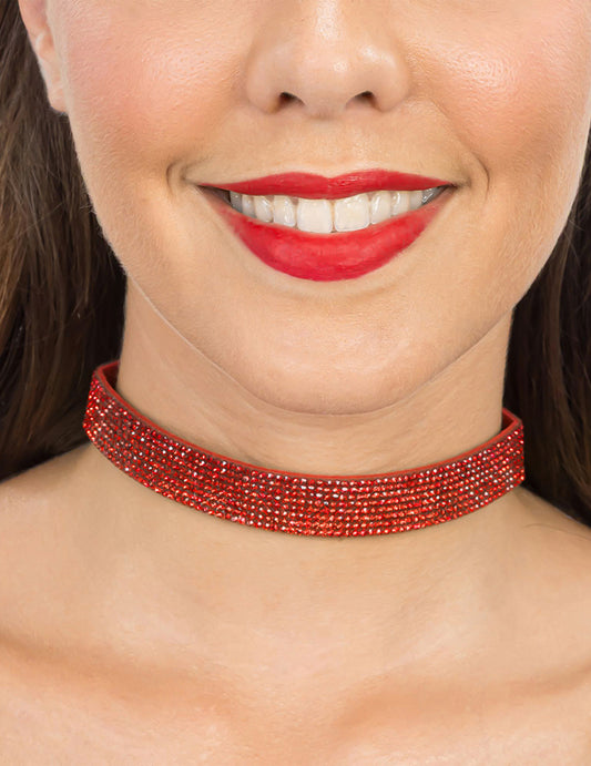 Ogrlica choker s crvenim cirkonima za odrasle