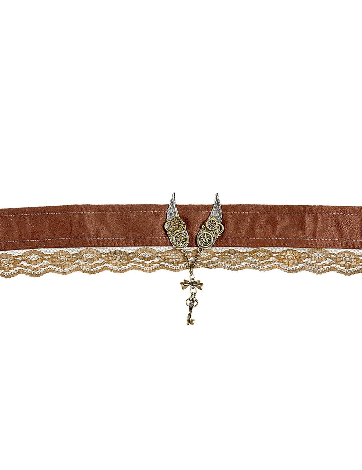 Choker steampunk za odrasli smeđa s čipkom i privjeskom ključa