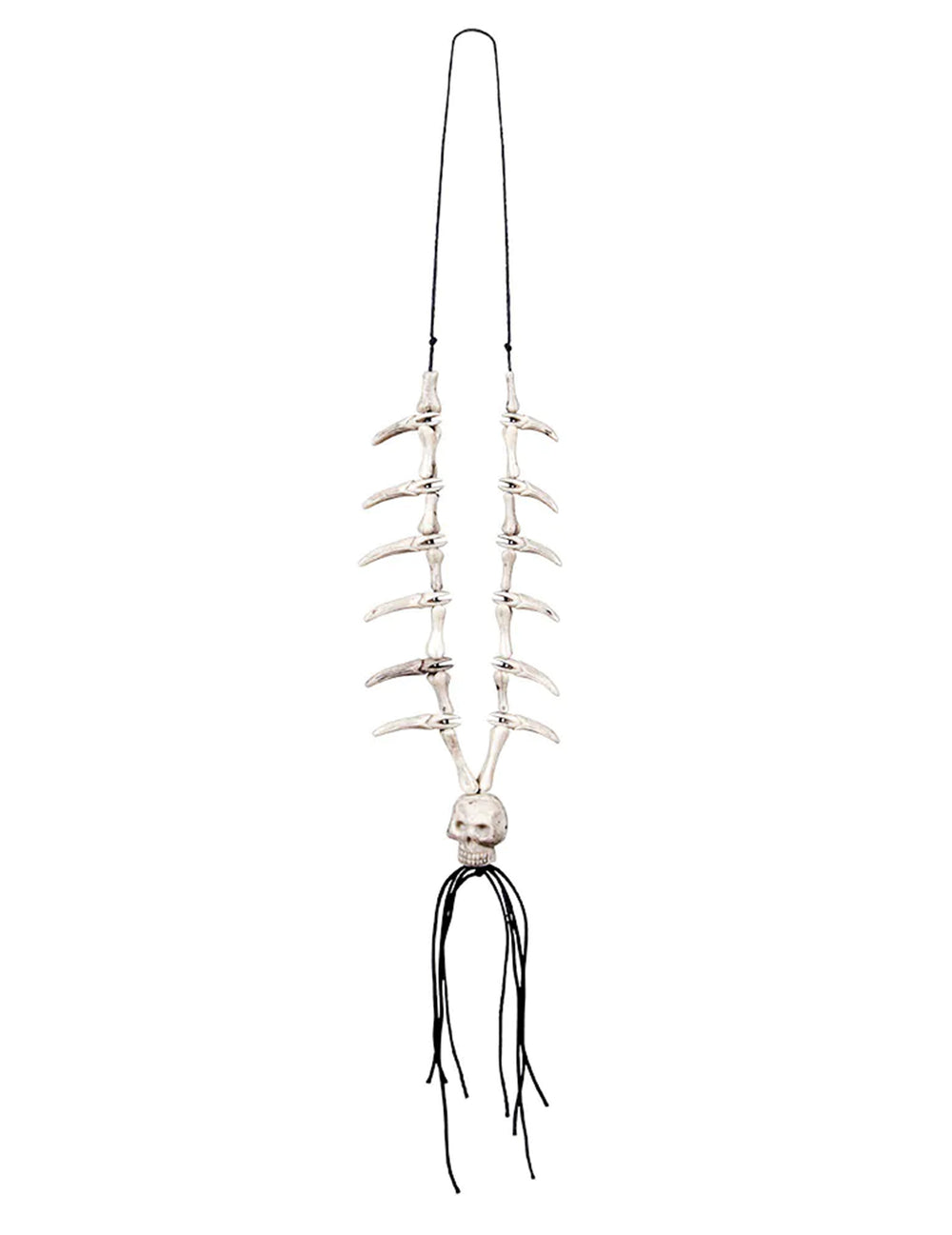 Collier tête de mort pirate pour adulte beige avec dents et cordon noir