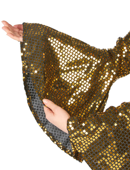 Ženski disco zlatni kombinezon s visokokvalitetnim remenom 