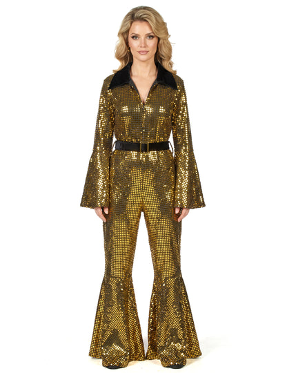 Ženski disco zlatni kombinezon s visokokvalitetnim remenom 