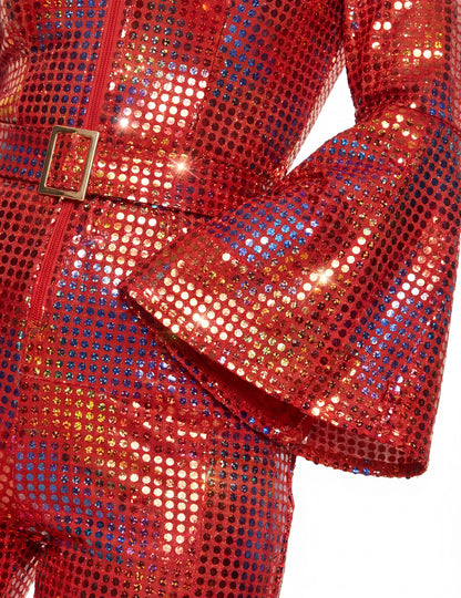 Ženski disco kombinezon crvene boje, vrhunske kvalitete 