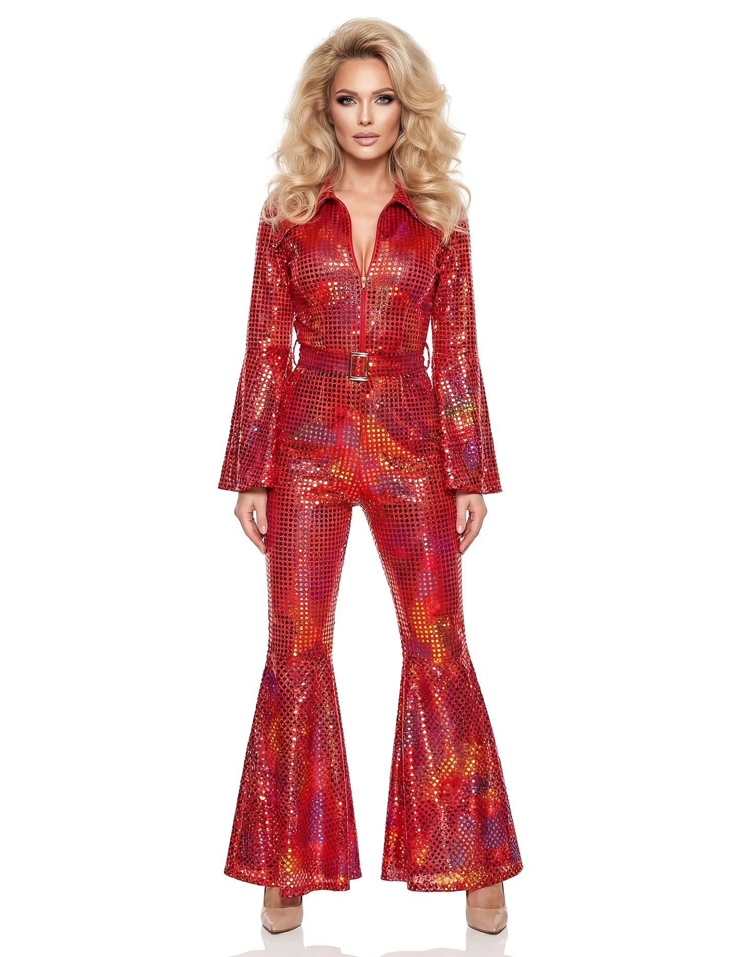 Ženski disco kombinezon crvene boje, vrhunske kvalitete 