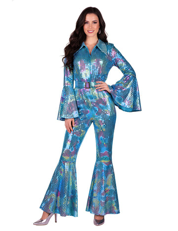 Luksuzni tirkizni disko kombinezon za žene