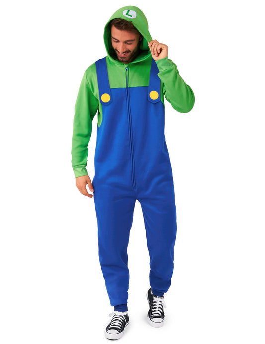 Combinaison Luigi™ pour adulte verte et bleue à capuche