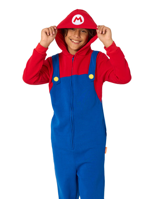 Gros plan sur la capuche de la combinaison Mario™ pour enfant