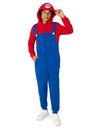 Combinaison Mario™ pour enfant rouge et bleu avec capuche