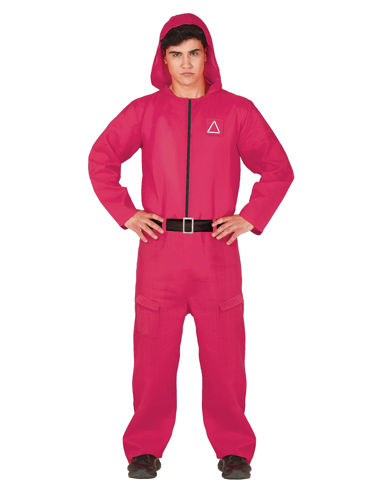 Combinaison gardien de jeu pour homme rose avec ceinture noire et capuche