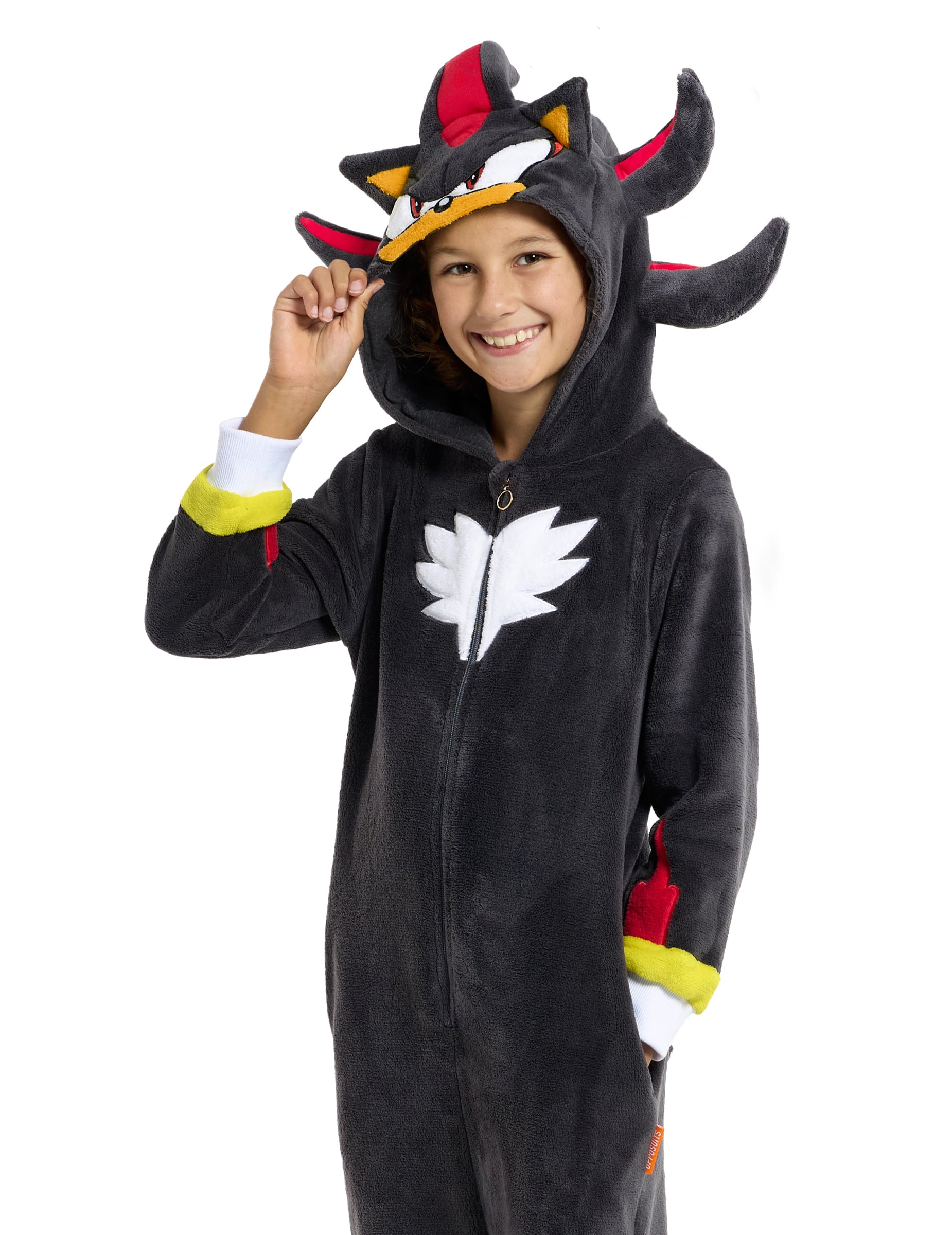 Combinaison Shadow Sonic pour enfant noire et rouge avec capuche
