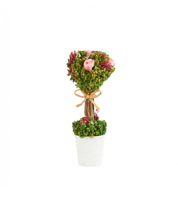 Aranžman od suhog cvijeća i bijelih ruža na stabljikama u loncu 18 cm 8 puta cm s jutanim čvorom