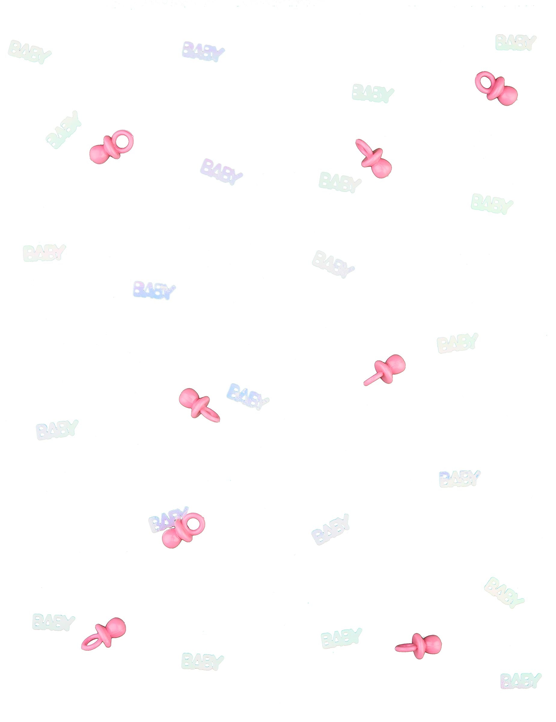 Vue de dessus des confettis tétine baby pour baby shower rose
