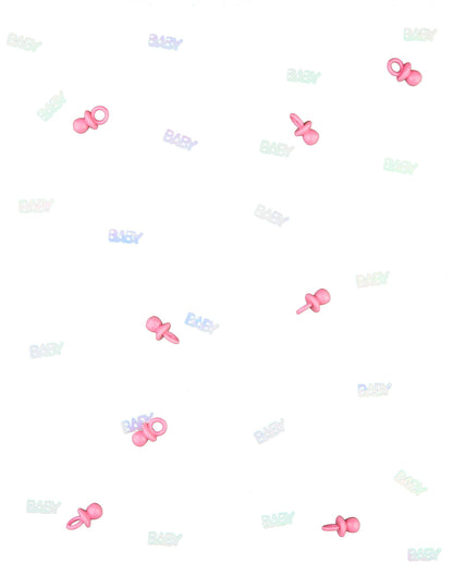 Vue de dessus des confettis tétine baby pour baby shower rose