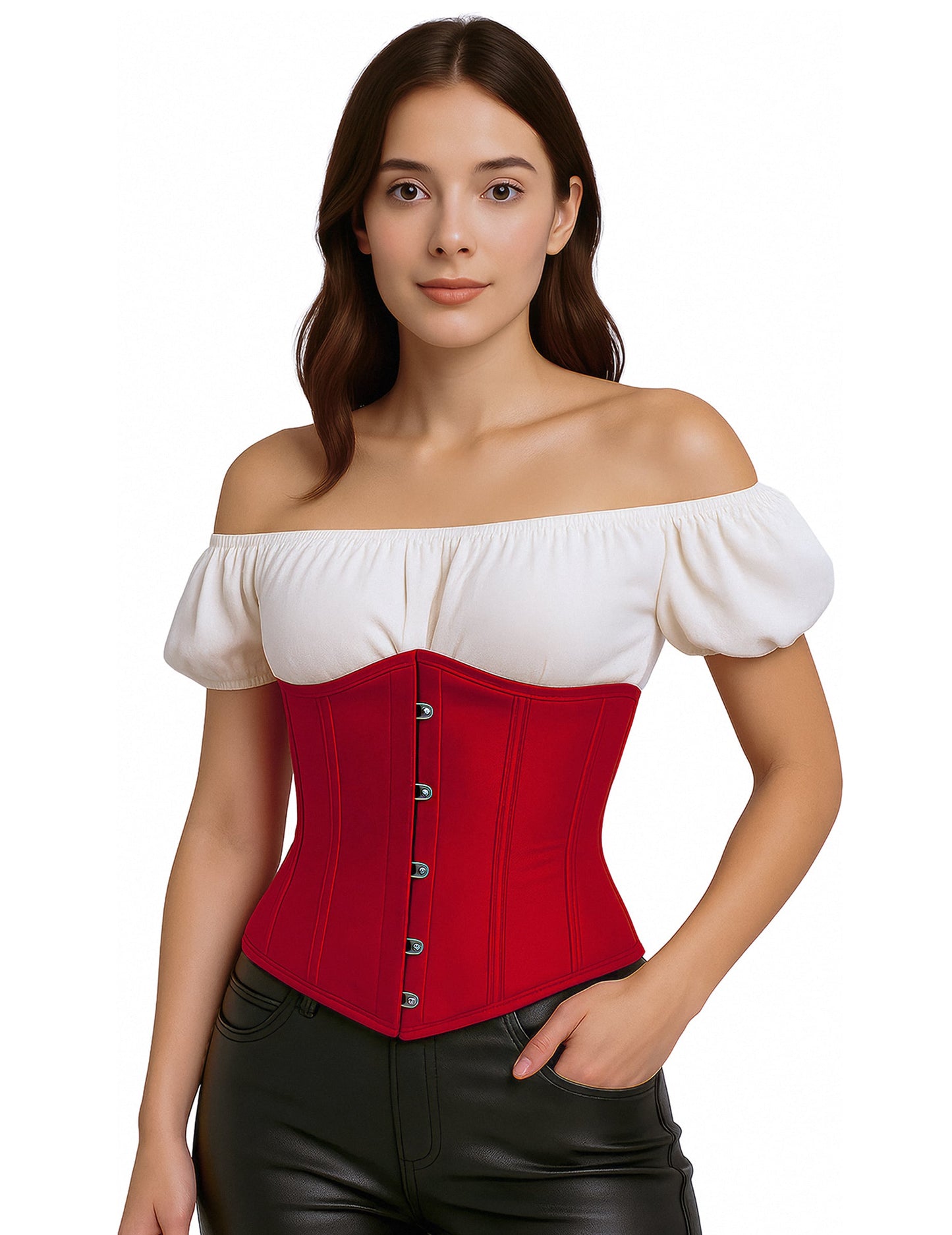 Corset court pour femme rouge à crochets métalliques