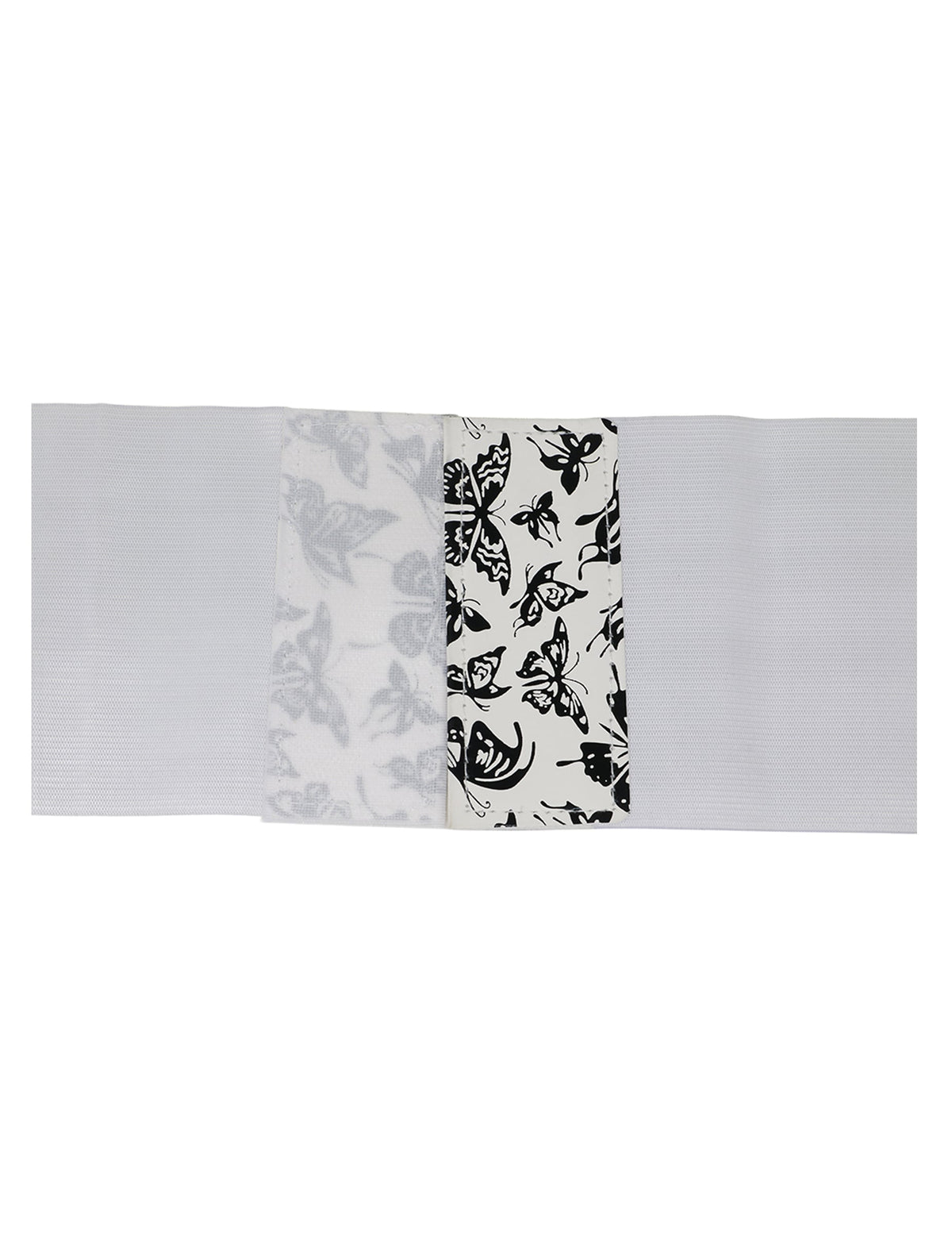 Détail de la matière et de l'imprimé du corset élastique motif papillon