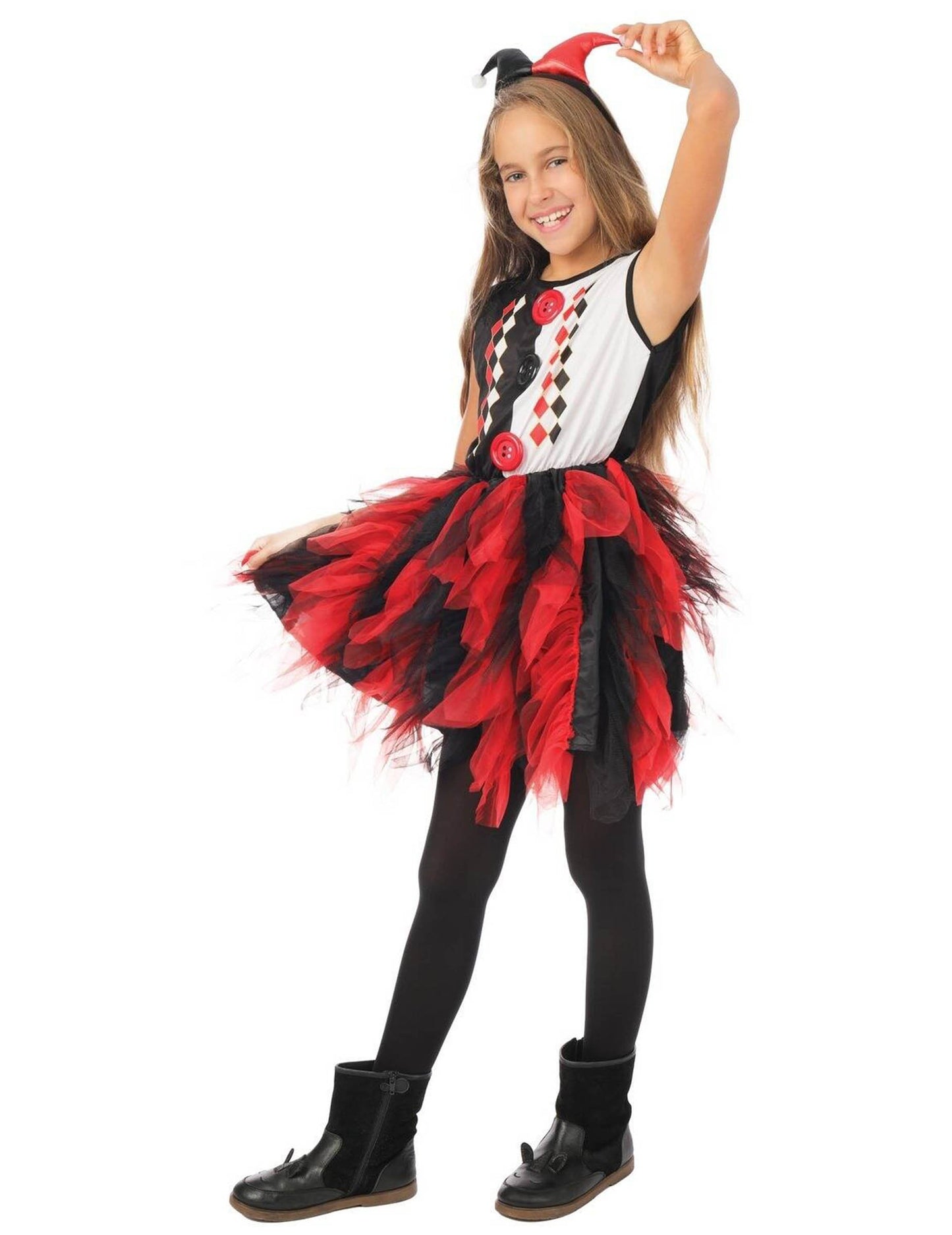 Kostim harlekina s crnom i crvenom podsuknjom za djevojčice