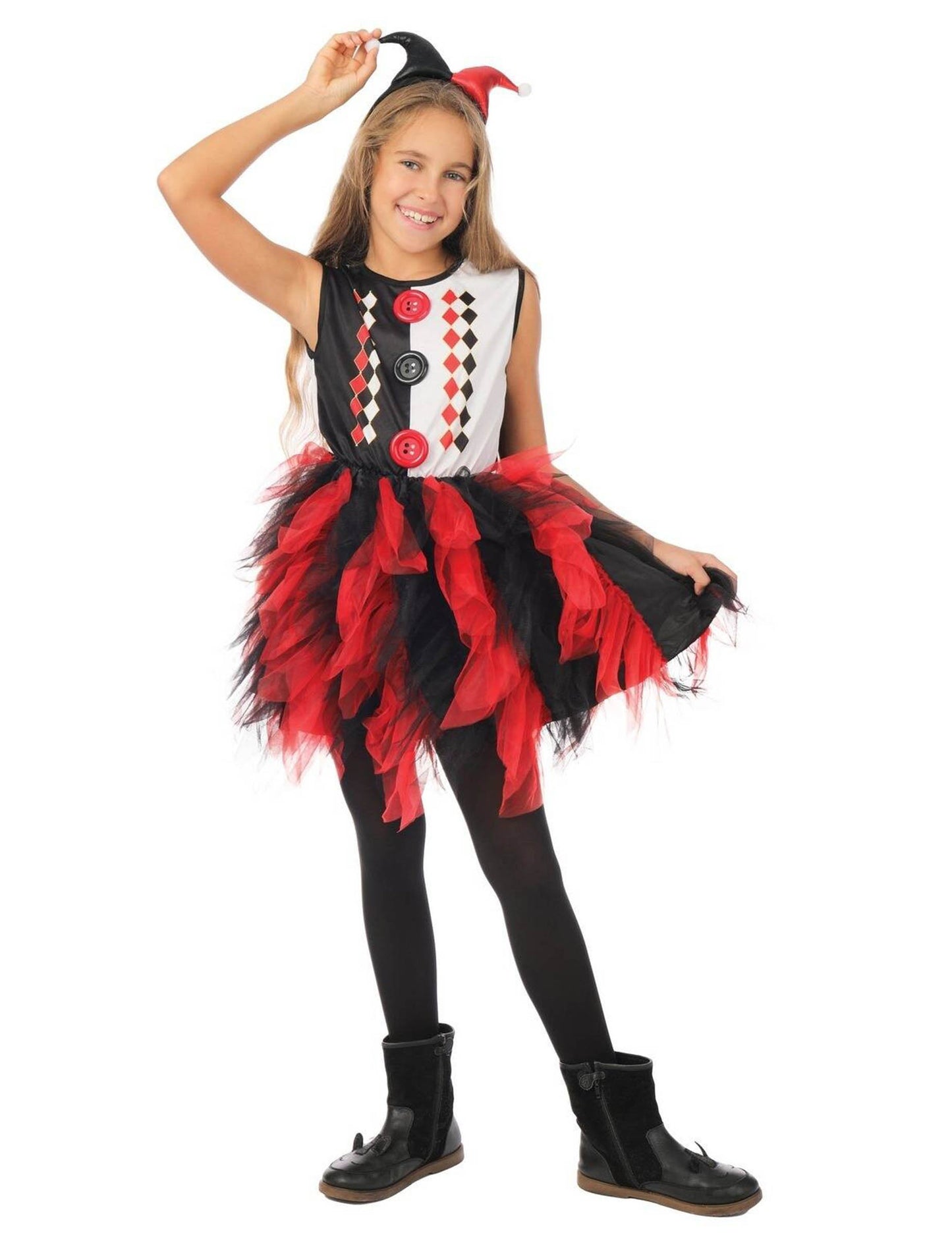 Kostim harlekina s crnom i crvenom podsuknjom za djevojčice