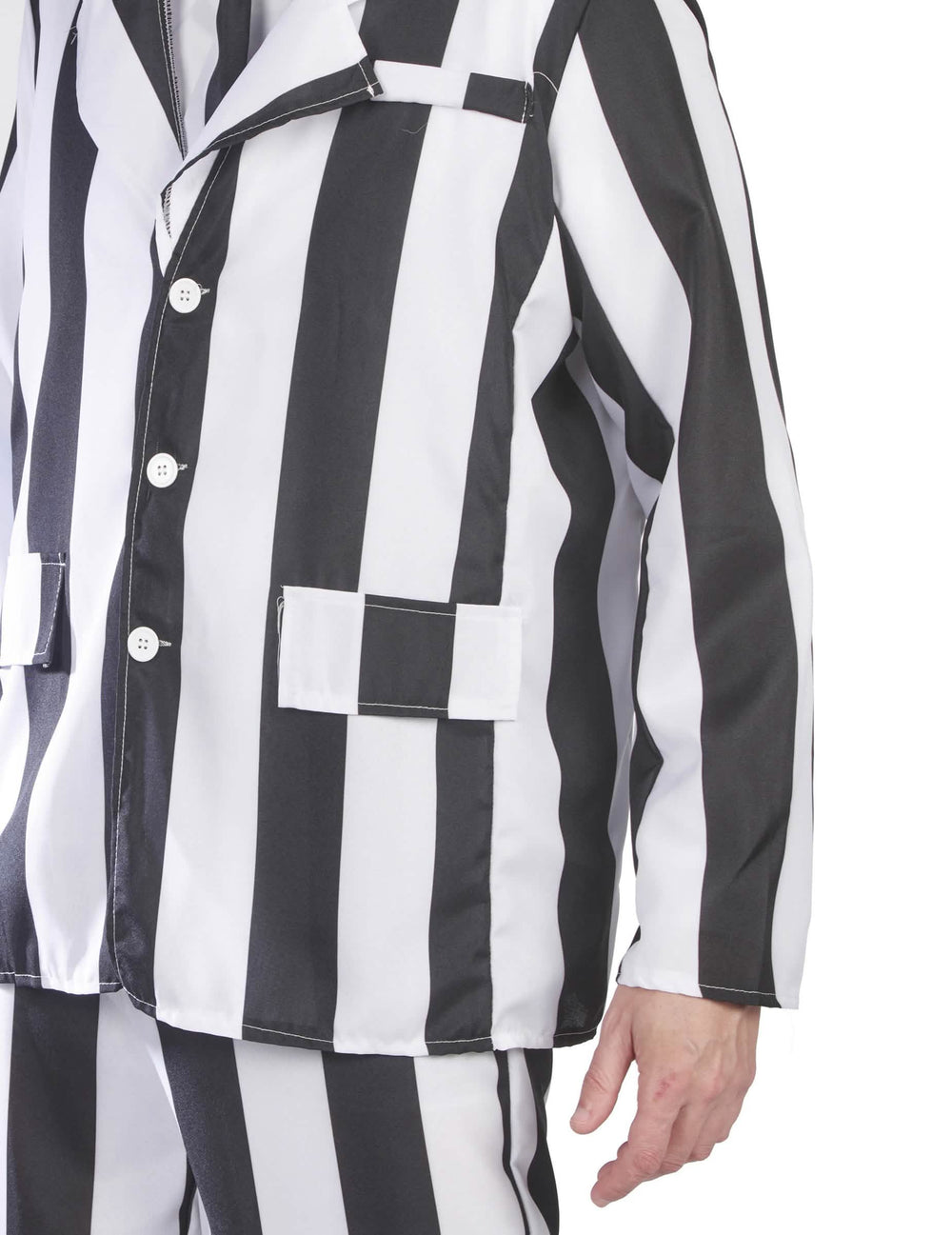 Détail de la veste du costume de fantôme à rayures noires et blanches pour homme