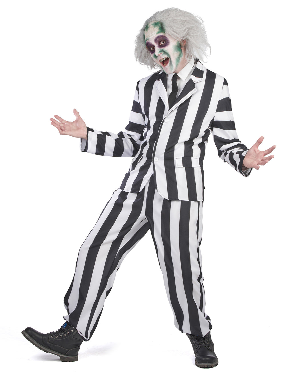 Costume de fantôme pour adulte rayé noir et blanc