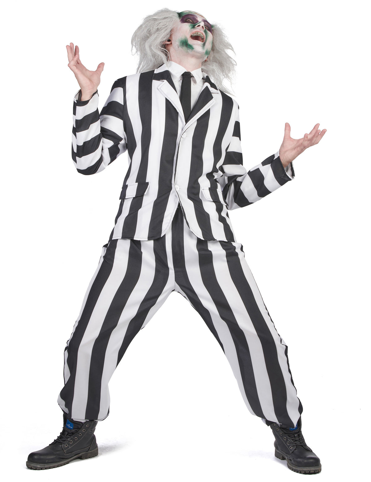 Vue de face du costume de fantôme rayé