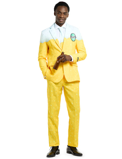 Costume Mr Bière Suitmeisters pour adulte jaune avec motifs de bulles et mousse
