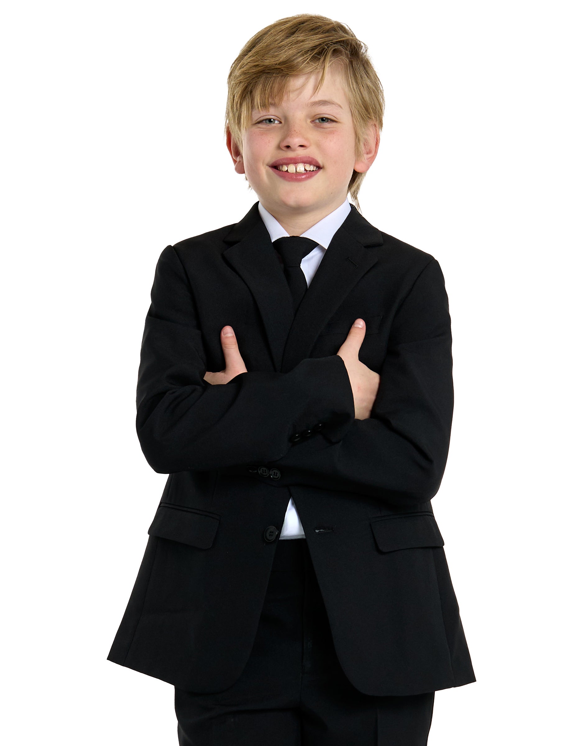 Gros plan sur la veste et la cravate du costume Mr. Black Opposuits