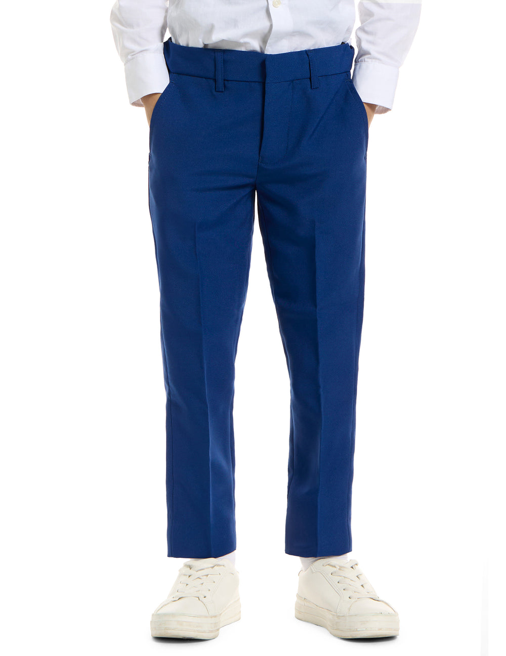 Gros plan sur le pantalon du costume Mr. Bleu marine pour enfant