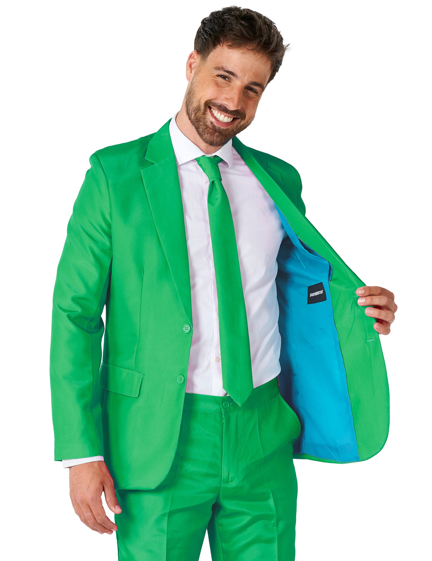 Détail de la doublure bleue de la veste du costume Mr. Solid pour homme