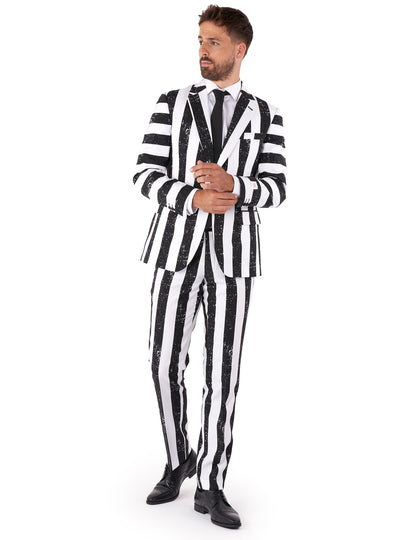 Costume Beetlejuice Opposuits pour homme à rayures noires et blanches