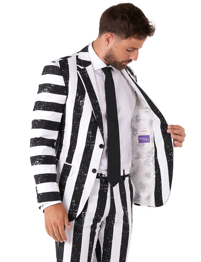 Détail de la doublure intérieure du costume Beetlejuice Opposuits