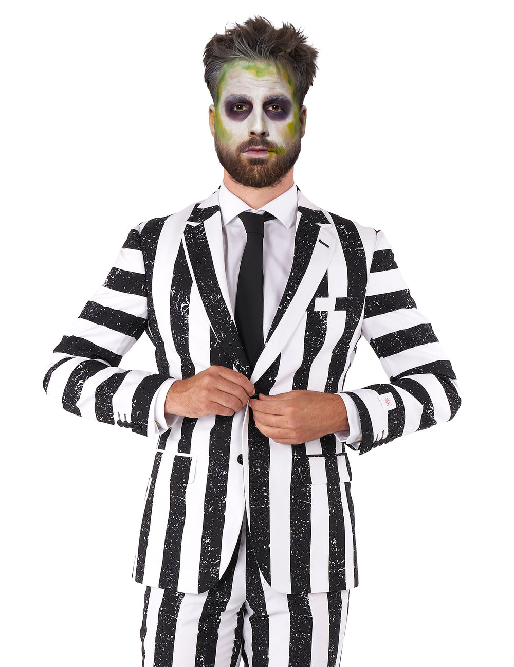 Gros plan sur le buste du costume Beetlejuice Opposuits pour homme
