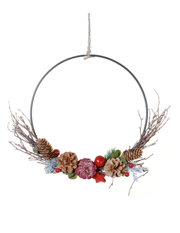 Tradicionalni prirodni viseći vijenac 35 cm s borovim češerima