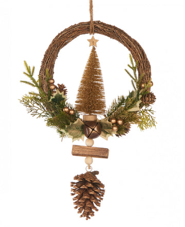 Viseći vijenac, zlatna jelka, 39 cm i borove češere