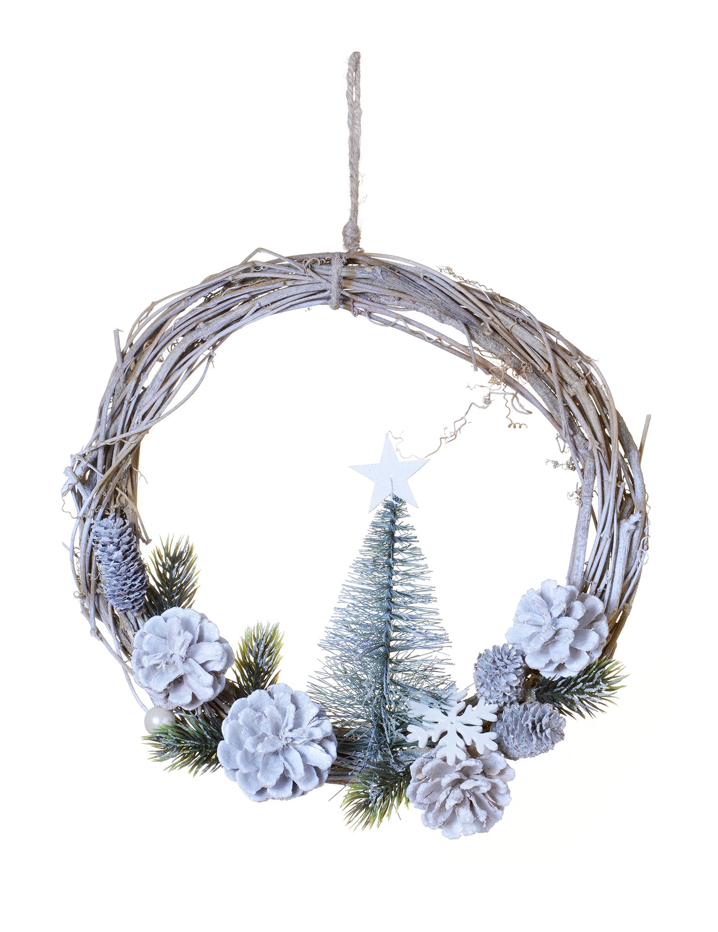 Vijenac za vješanje s božićnim drvcem i zaleđenim češerima 28 cm 