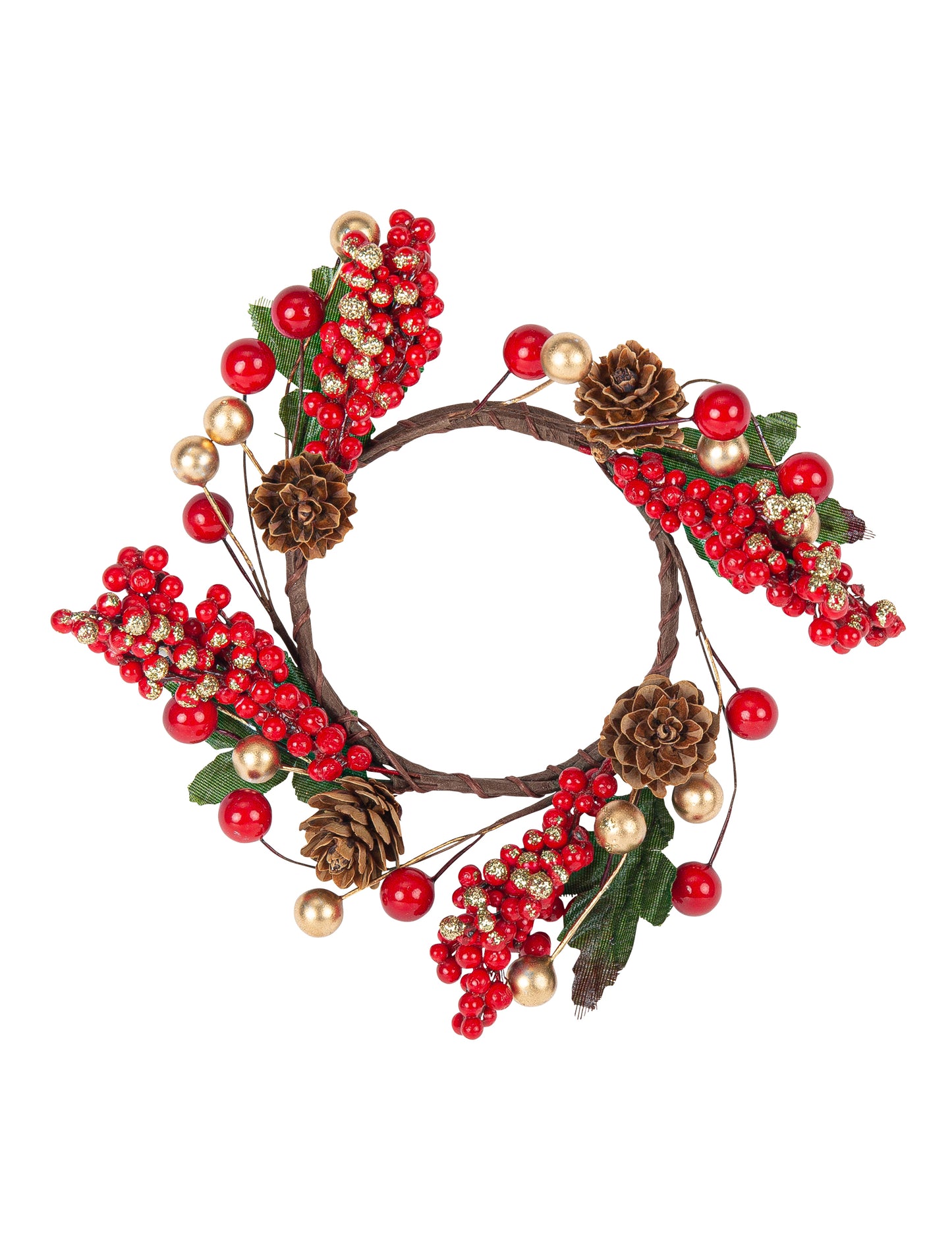 Kruna od crvenih i zlatnih bobica 15 cm 