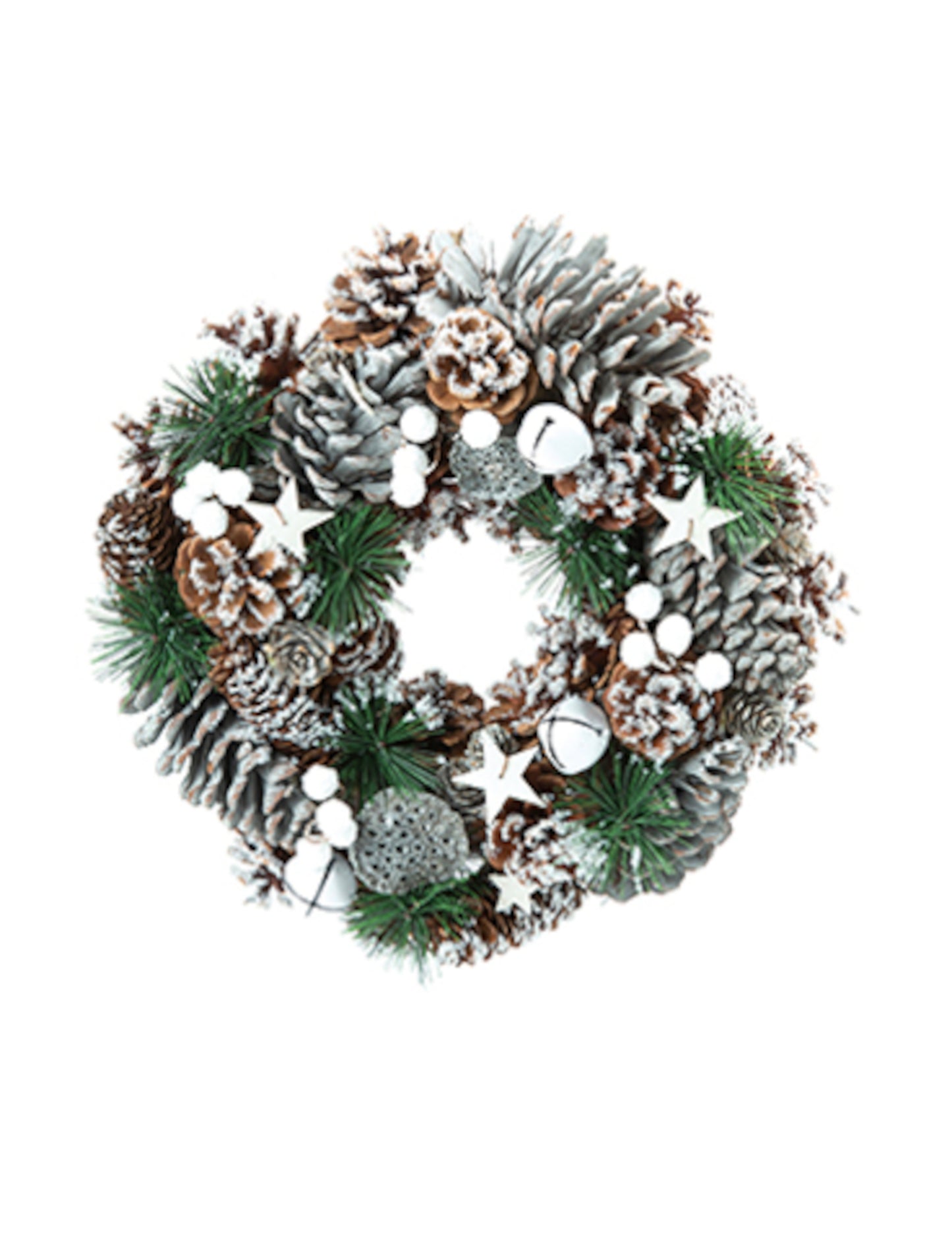 Prirodni božićni vijenac sa snježnim češerima i jabukama 30 cm 
