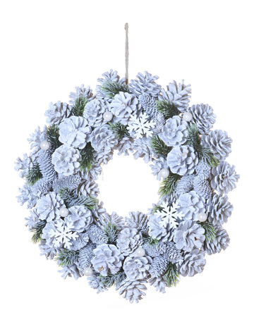 Božićni vijenac s inje borovim šišarkama 35 cm 