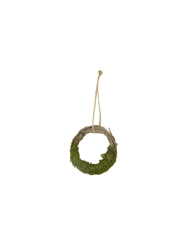 Couronne de rameau de vigne et mousse pour décoration vert et marron à suspendre