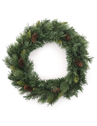 Couronne de sapin avec pommes de pin pour porte vert et marron