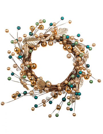 Dekorativni vijenac s grančicama i svjetlucavim kuglicama 40 cm zlatni